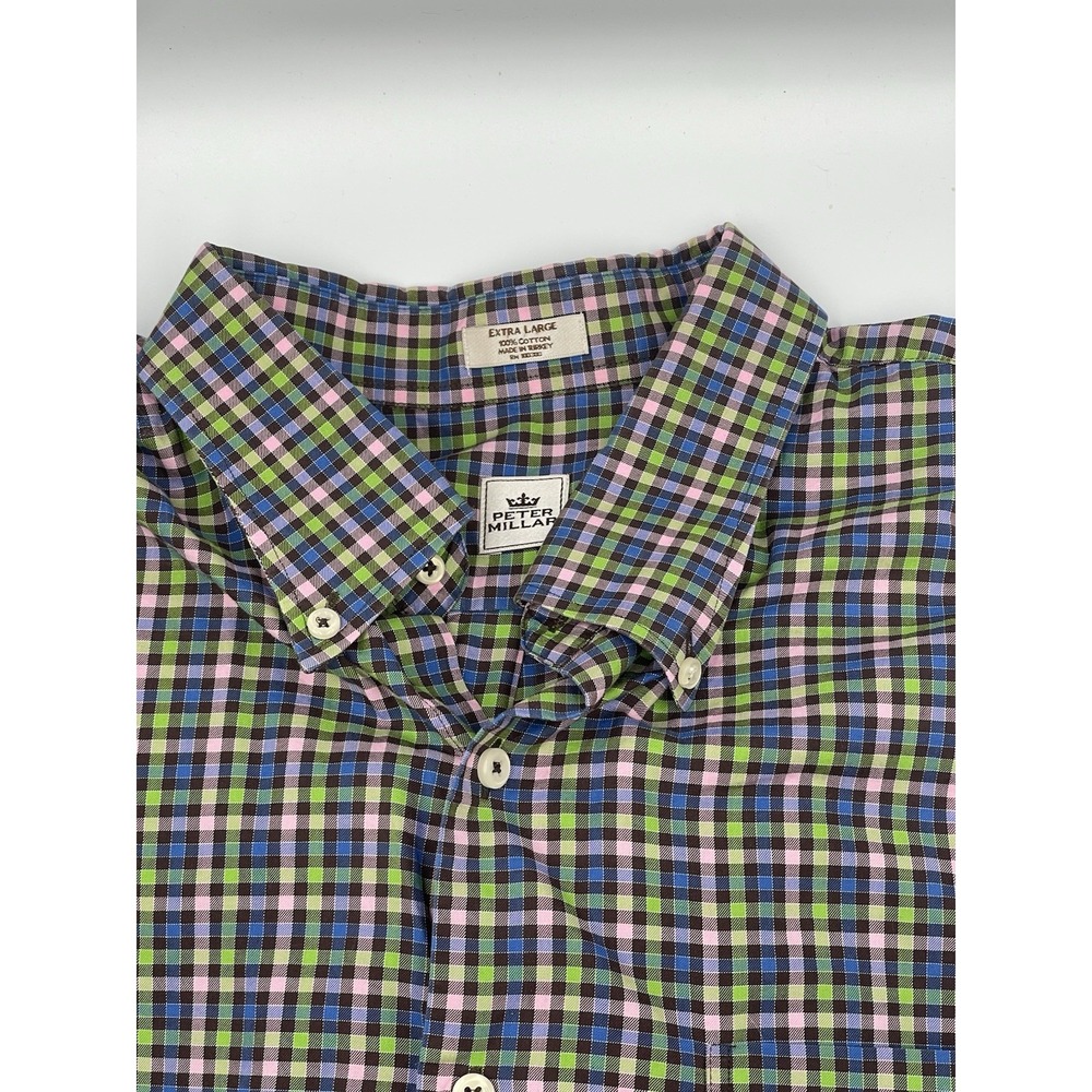 Peter Millar Shirt Mens XL Button Down Multicolor Check Plaid Long Sleeve